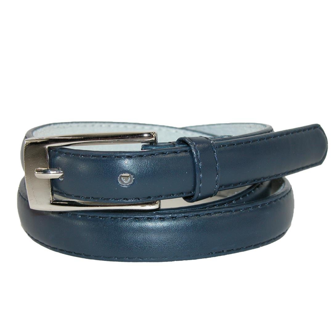 CTM Women's 19 mm Skinny Leather Dress Belt Silver Buckle, Medium, Navy