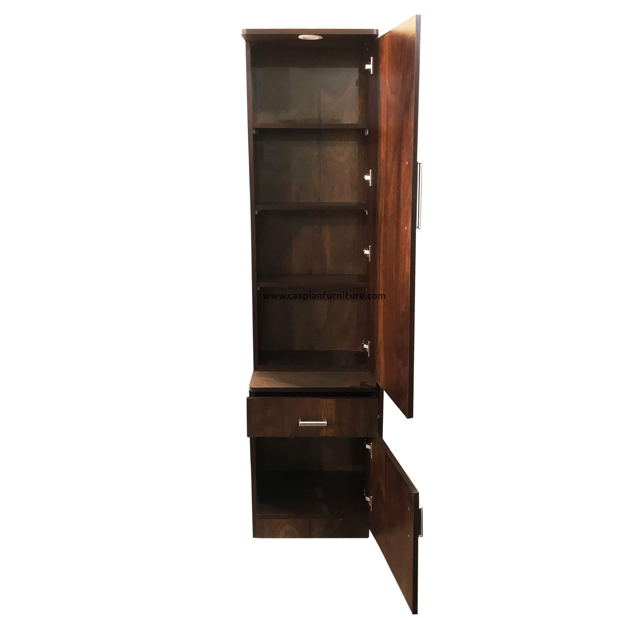 CASPIAN Engineered Wood Wooden Vanity Dressing Table (Brown) | Pre-Assembled Furniture with Mirror, LED Lights | Makeup & Accessories Storage Organizer with 4 Shelves, 1 Drawer 2
