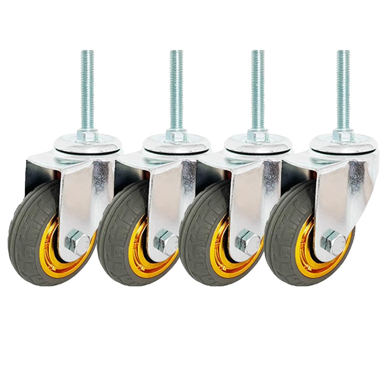 75/100/125mm Rotelle Girevoli con Perno Filettato M12, Ruota Girevole Silenziosa in Gomma Piena con Freno, Ruote per mobili, portante 70kg Set di 4(Swivel,3inch)