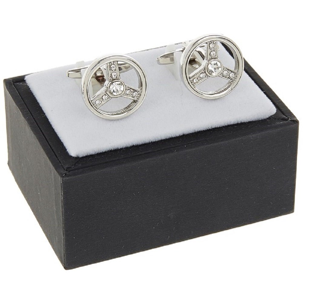 Equilibrium Men's Silver Cufflinks Steering Wheel Design