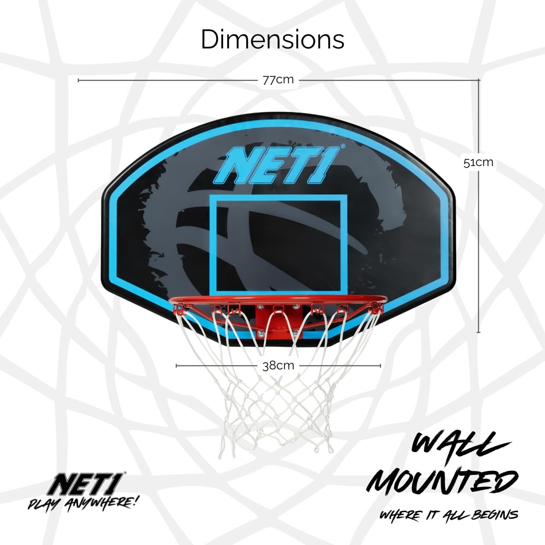NET1 Premium Basketball-Rückwand & Netzsystem 38,1 cm massiver Stahlrahmen Wandmontage höhenverstellbar
