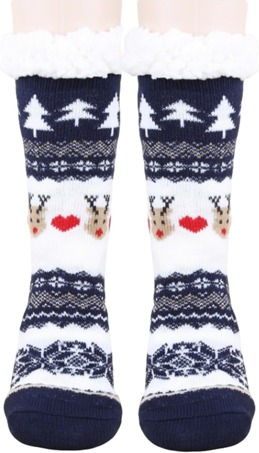 LOMIMOS Christmas Thick Slipper Sock For Women, Xmas Fuzzy Non Slip Socks Comfy Fluffy Warm For Christmas Winter Home Holiday Hostess Gifts