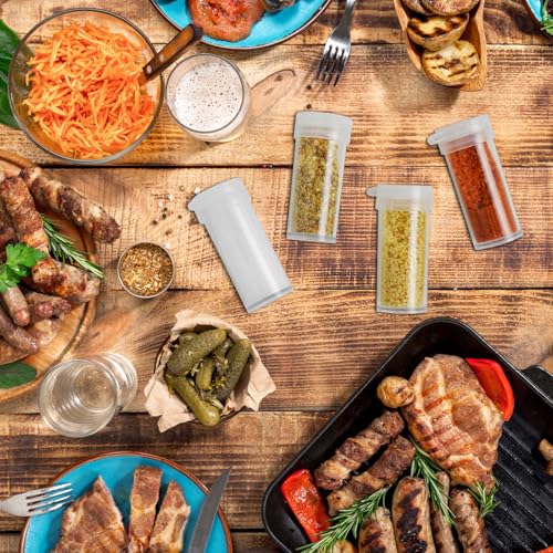 20 Stk Mini Salzstreuer mit Tags, 6g Plastik Salzstreuer mit Klappdeckel, Extra Kleine Ministreuer Gewürzspender, Transparent Salzstreuer Klein für Unterwegs, Reise Camping Gewürze Streuer für Outdoor