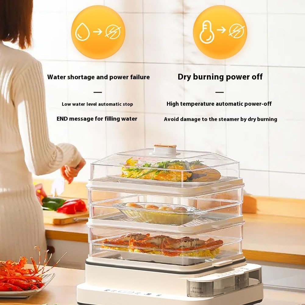 Parowar do żywności, pojemność 18 l, 800 W, 3-poziomowa konstrukcja, 3-godzinne utrzymywanie ciepła, 24-godzinne opóźnienie startu, automatyczne wyłączanie, 60-minutowy timer do zdrowych posiłków
