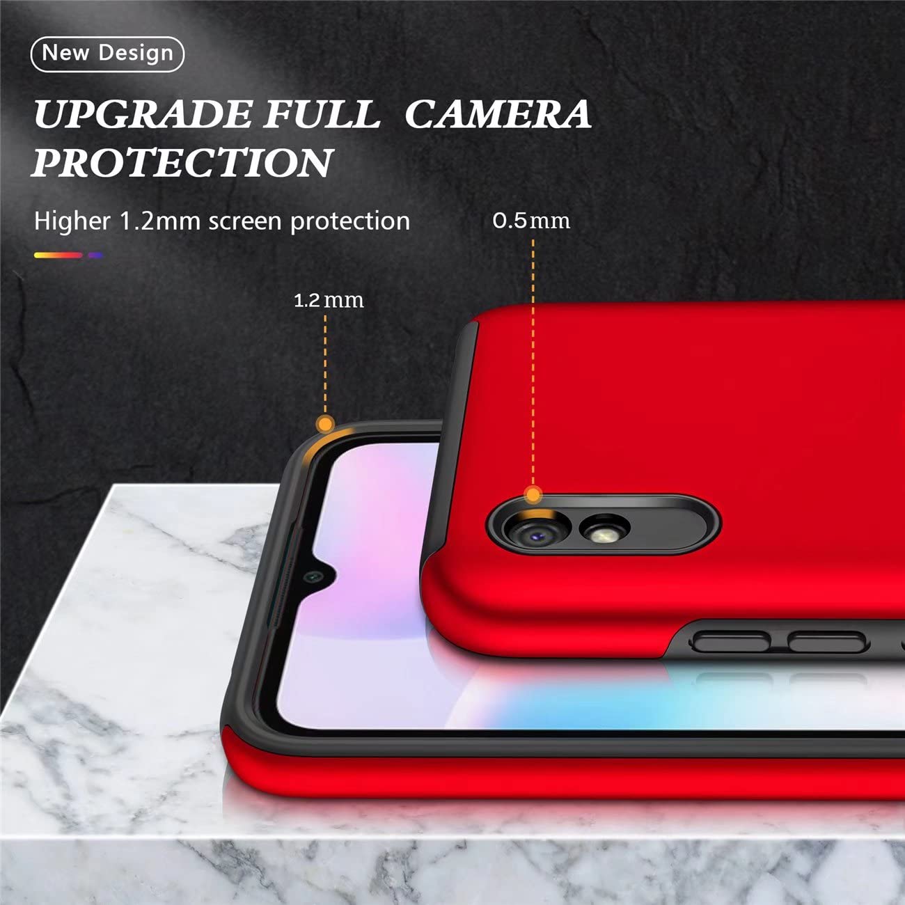 Dedux Custodia Per Xiaomi Redmi 9AT / 9A – Cover In Vetro Temperato Sfumato + Paraurti In TPU Antiurto, Colore Blu/Rosso, Supporta Ricarica Wireless - 4