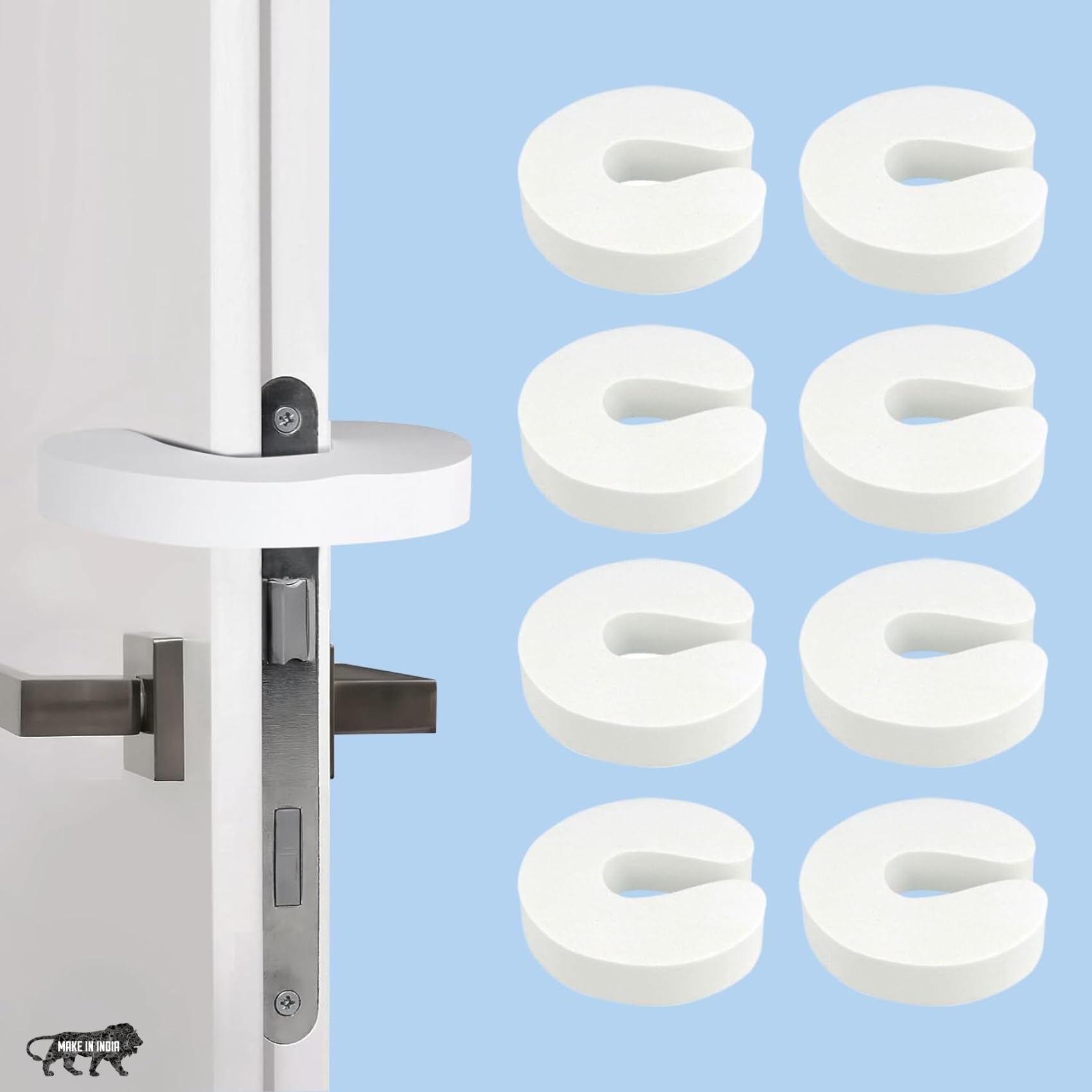 BabyPro Baby Proofing Finger U-Shape Door Guard (Pack of 8, White) for Kids Safety U-Shape Door Stopper Guard