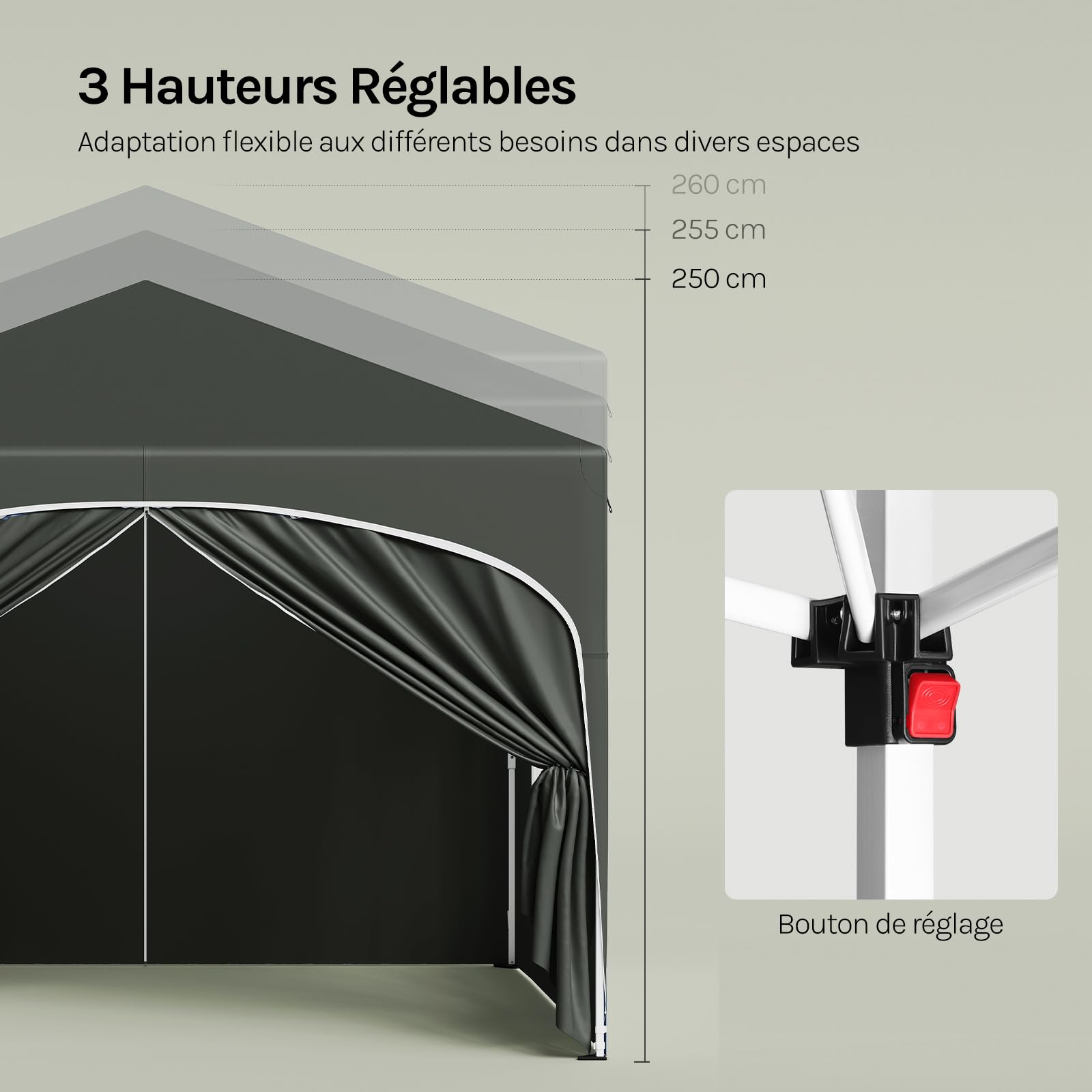 WOLTU Tonnelle 3x3m Pop up avec 4 parois Gris