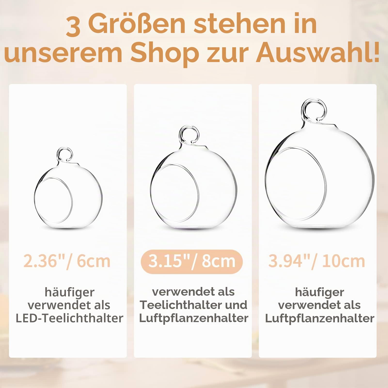 NUPTIO Teelicht Gläser Hängend Globus: Glas Teelichthalter Glaskugel | 24 Stück 8cm Kerzenständer Glas Pflanzgefäße Hochzeit Garten Glasterrarium zum Aufhängen Weihnachten Deko Innen Outdoor