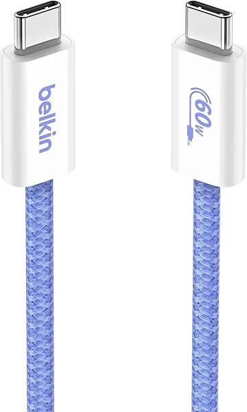 Belkin USB C to USB C Cable, 3.3ft, 60W - Type C Charger, iPhone Charger Cord, Soft, Braided, Flexible for iPhone 16, Galaxy S25, Pixel 9, Airpods, iPad Pro, Tablet & More, Travel Essentials - Blue