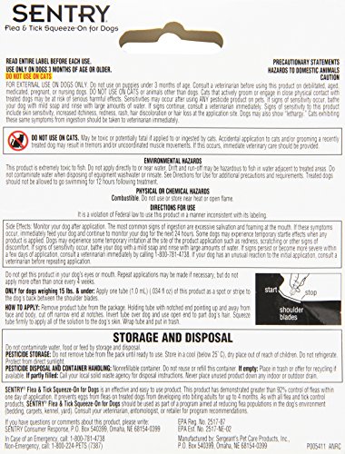 Sergeants Pet Care Prod 3 Count Sentry Flea And Tick Squeeze-On Dog Drop, Upto 15 Lb. #TOP1
