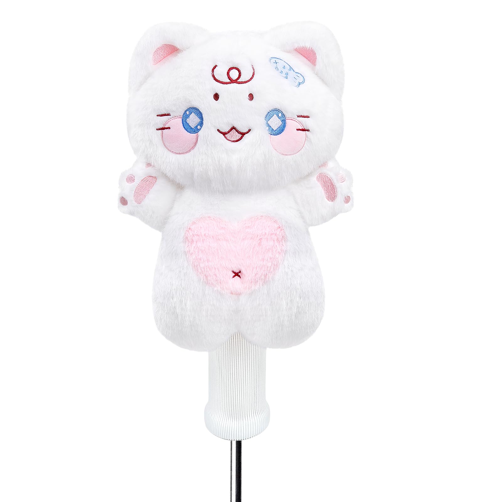 RLOMUTE Novelty Animal Golf Club Head Covers - Soft Dust-Proof Portable for Driver/Fairway/Hybrid (1.F.H), Funny Gift for Men Women Kids Golfers - White Cat