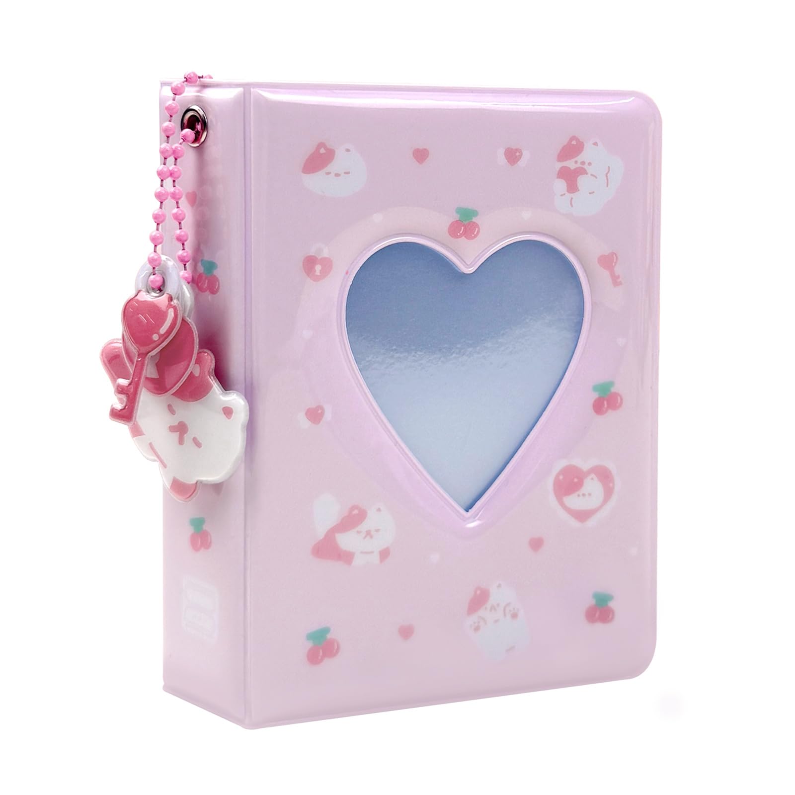 Mini album photo 7,6 cm cœur creux rose clair 40 pochettes cartes ID