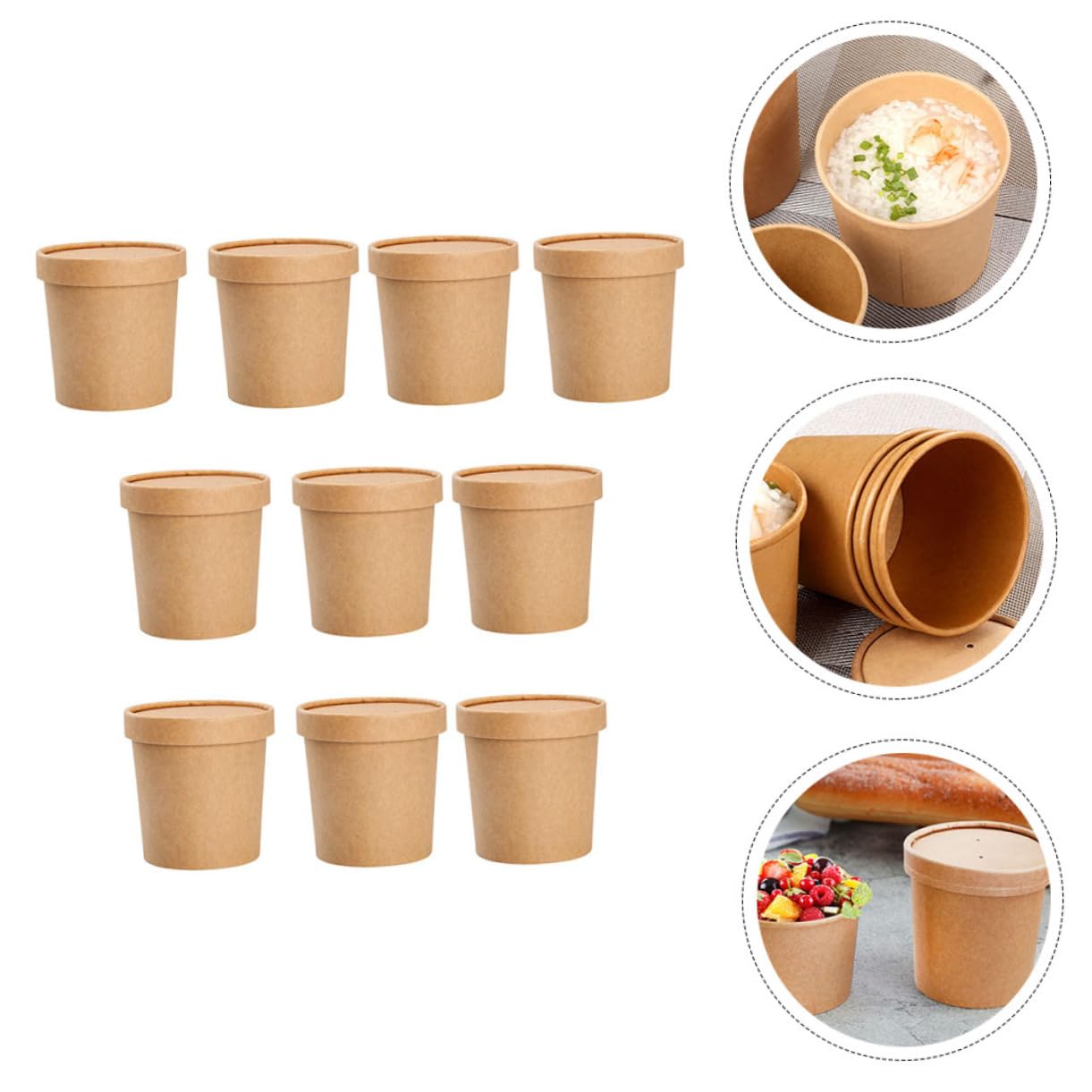 HAWILLOSCH Soup Cups Kraft Paper Containers Waterproof and Oilproof Porridge Cups