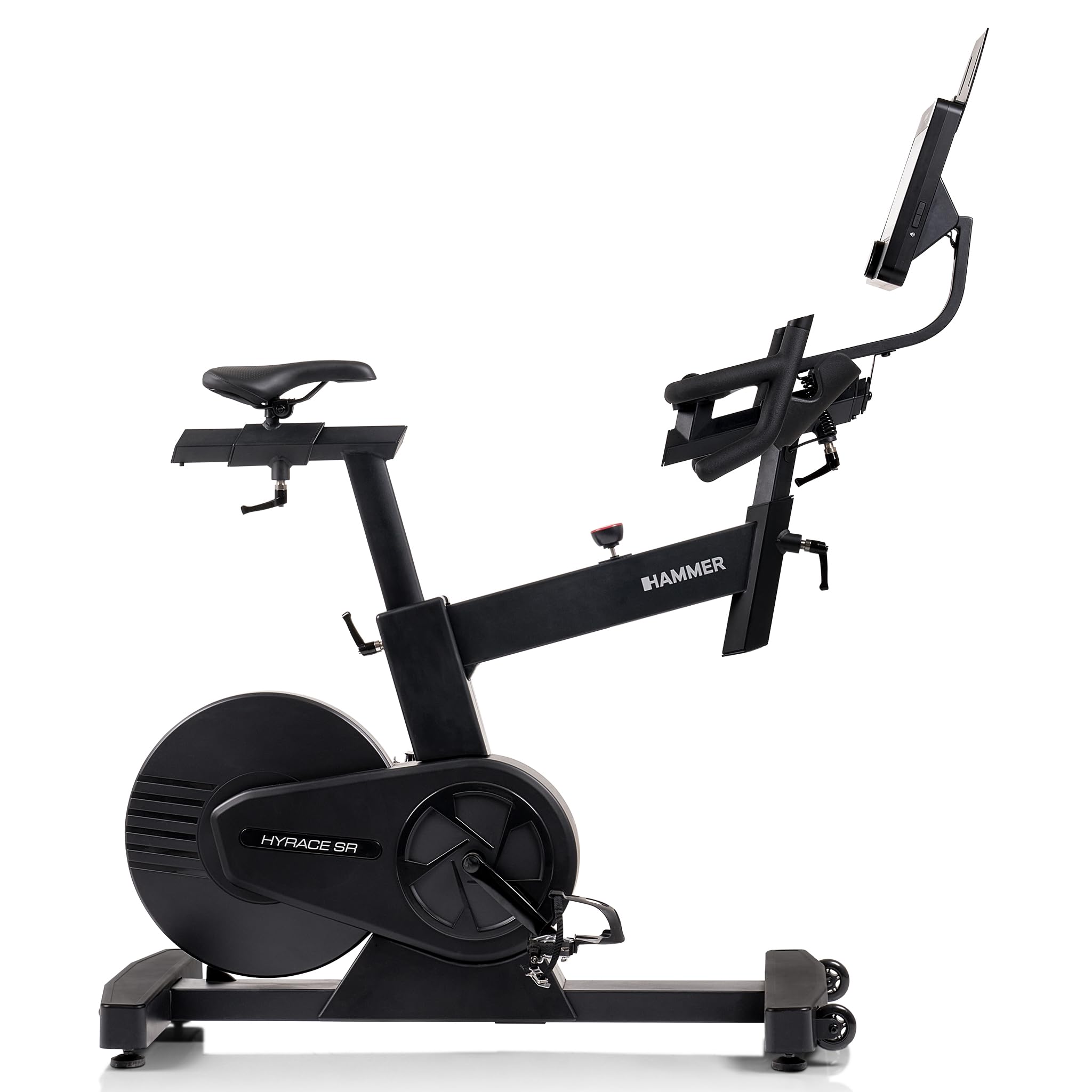 HAMMER Speedbike HyRace SR – Indoor Cycle Heimtrainer mit 20 kg Schwungmasse, TFT-Touchscreen, Tablet- & Smartphonehalterung, Bluetooth, kompatibel mit Kinomap & Zwift, Fitnessbike in Studioqualität