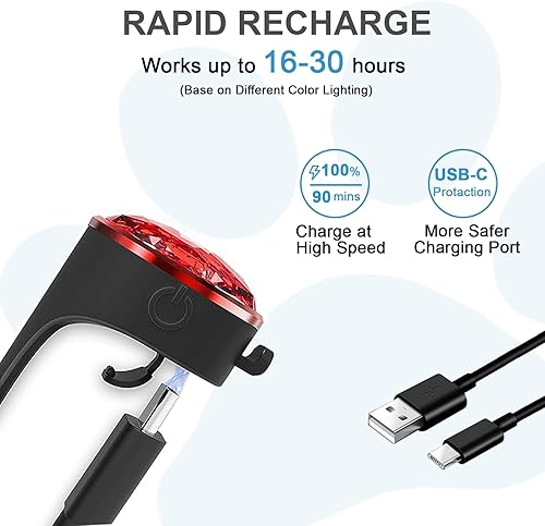 Miniatura 4 de Paquete de 2 luces recargables para collar de perro para la noche, luz multiusos mejorada para perro con banda de silicona 100% impermeable y