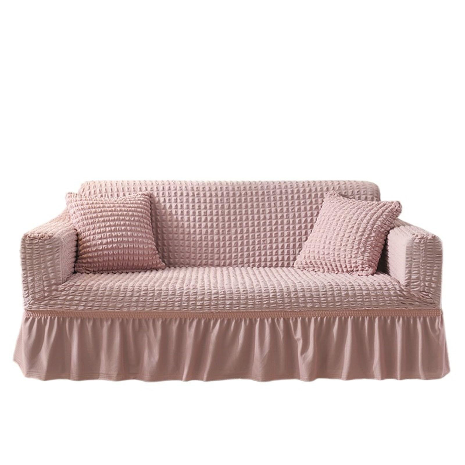 SUBLXPoten Sofa Cover with Skirt Skirt 1/2/3/4 Seater Sofa Cover 90-300cm Full Package Single Universal Elastic Slipcovers(Pink,2 Seat (145-185cm))