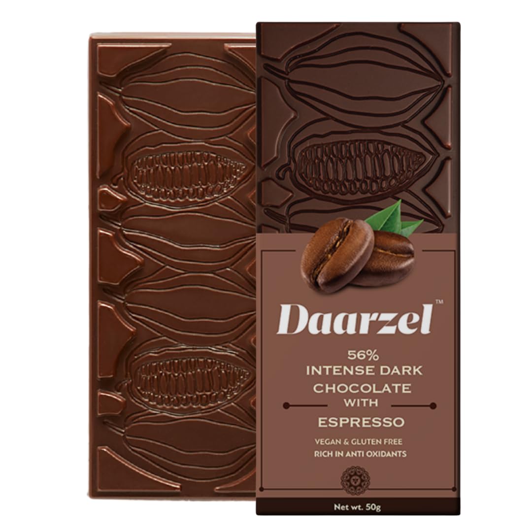 Daarzel 56% Dark Chocolate with Espresso Coffee | Vegan, Gluten Free, Bean-to-Bar | Rich Coffee-Infused Artisanal Chocolate Bar | 50g