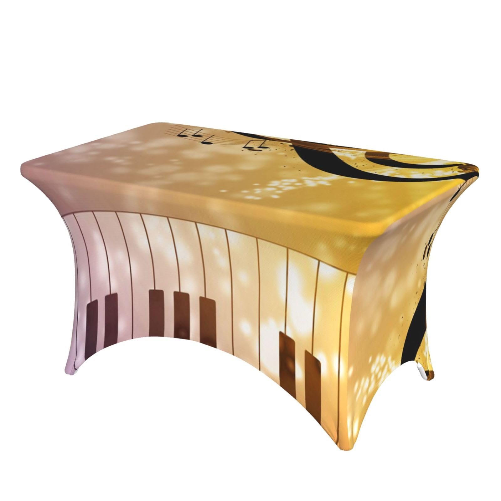 Dcehgew Piano Violin Music Notes 4Ft Spandex Rectangular Table Cloth, Printed Fitted Elastic Tablecloths Washable Table Cover For Event, Wedding, Banquet & Party