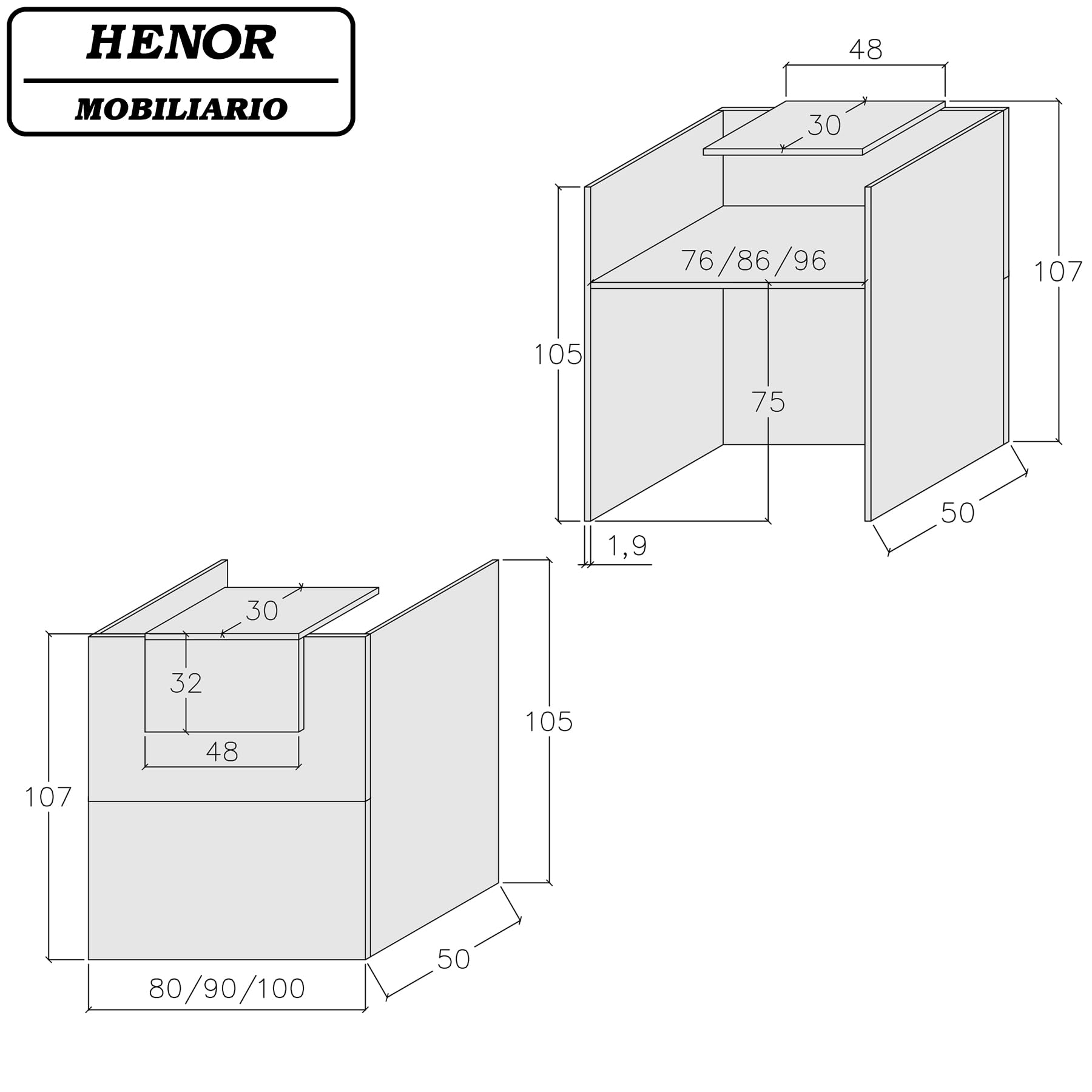 Henor Bancone Reception Oja. 100 x 50 x 107 cm. Legno Con tavolo interno. Ideale per ufficio, reception, attenzione, commercio. Grafite Opaco