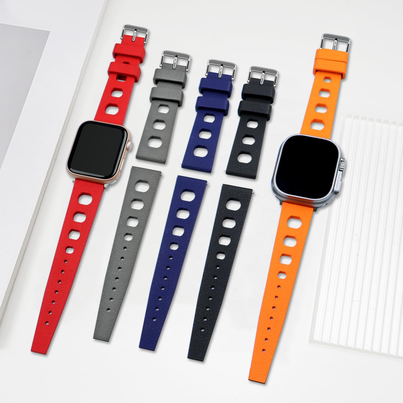 Compatibile con cinturini Apple Watch da 38 mm/40 mm/41 mm/42 mm/44 mm/45 mm/49 mm, cinturino sportivo di ricambio in gomma per iWatch serie 9/8/7/6/5/4/3 Ultra/SE, per uomini e donne