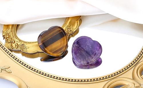 Miniatura 2 de QINJIEJIE 2 piedras de preocupación para la ansiedad, amatista, ojo de tigre, pulgar, corazón, cuarzo, palma, pulido, bolsillo, masaje, gema