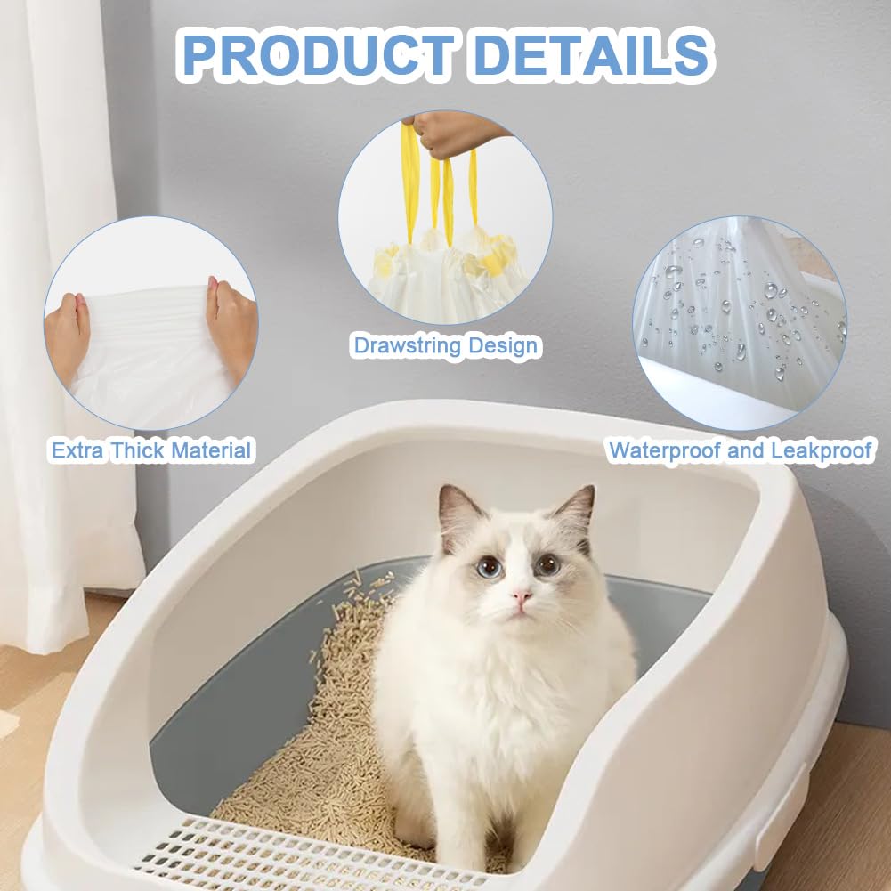 Adiwo Sacchetti Lettiera Gatto, 20 pezzi Sacchetti per Escrementi per Gatti con Coulisse Sacchi Resistenti ai Graffi 90x46cm con Maniglia per il Trasporto, Durevole, Resistente agli Strappi