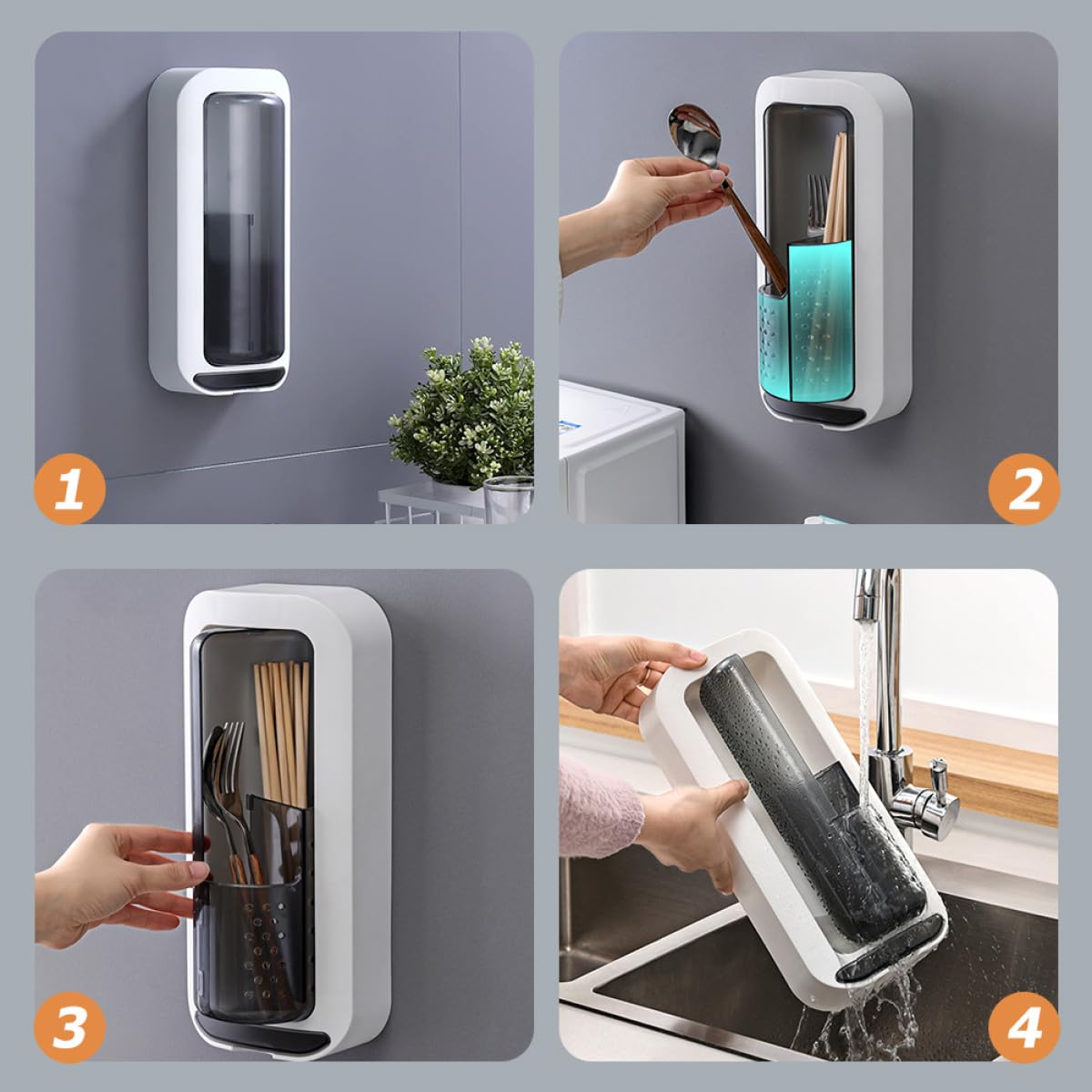 Artibetter Organizer da Cucina Struttura a Scomparti in Hips per Forchette e Bacchette, Contenitore da Parete Vassoio Raccogligocce, per Mantenere Ordinati Utensili e Posate