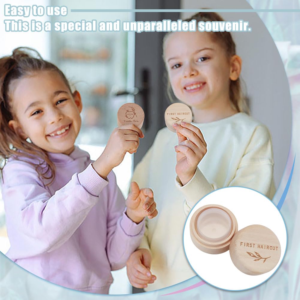 WEBEEDY 2 Pcs My First Tooth and Curl Keepsake Box Set Wood Baby Teeth Fairy Haircut Containter Holder Gift Boxes Storage Case for Newborn Shower Memory Birthday Gift — view 4