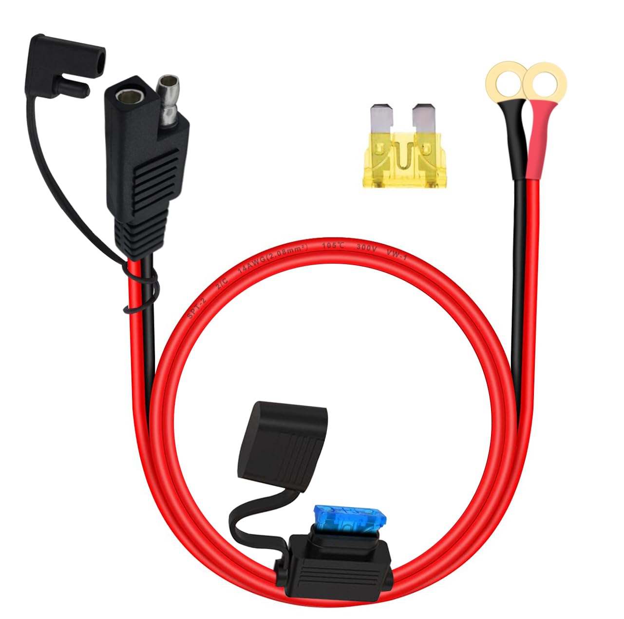 Cavo SAE Per Batteria Auto 14 AWG Con Fusibile - Connettore 12V Per Ricarica Pannelli Solari (0.5m)