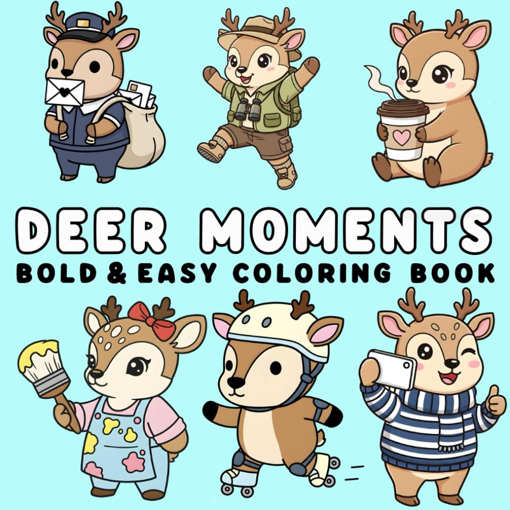 Deer Moments: Bold, and Easy Deer Coloring Pages for Stress Relief – Simple and Enjoyable Designs for Teens and Adults