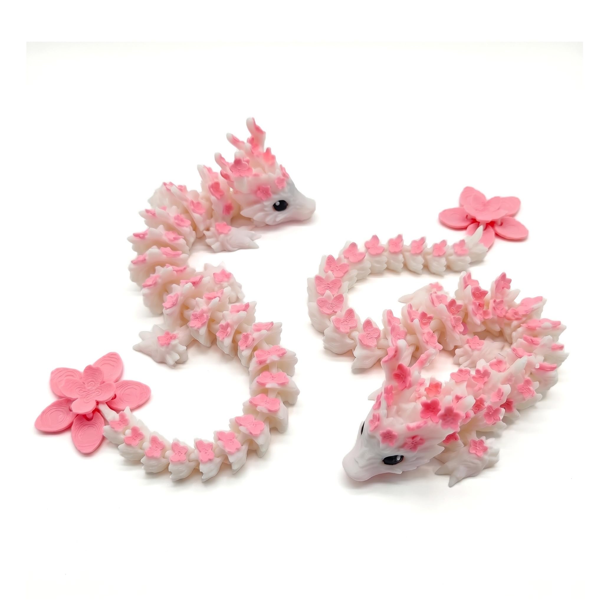 CavspkArt 2Pcs 3D Printed Dragon with Cherry Blossom, Articulated Flexible
