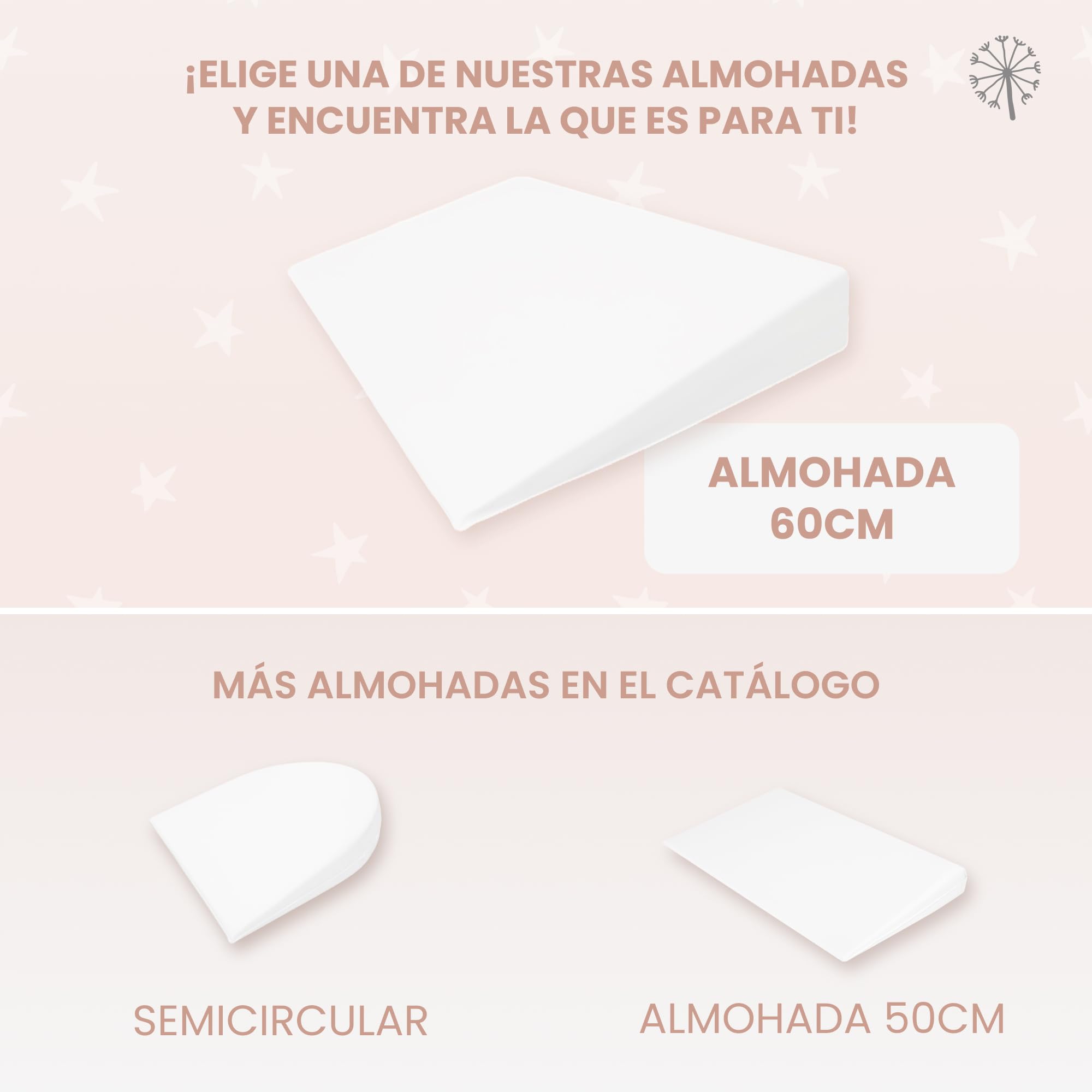 MIMUSELINA Cojin Cuña Antireflujo | Almohada Cuña Elevar Colchon y Evitar Reflujo y Cólicos | Almohada Pequeña para Cama | Impermeable | Hecho en España | Forma Rectangular | 60x38x9 cm