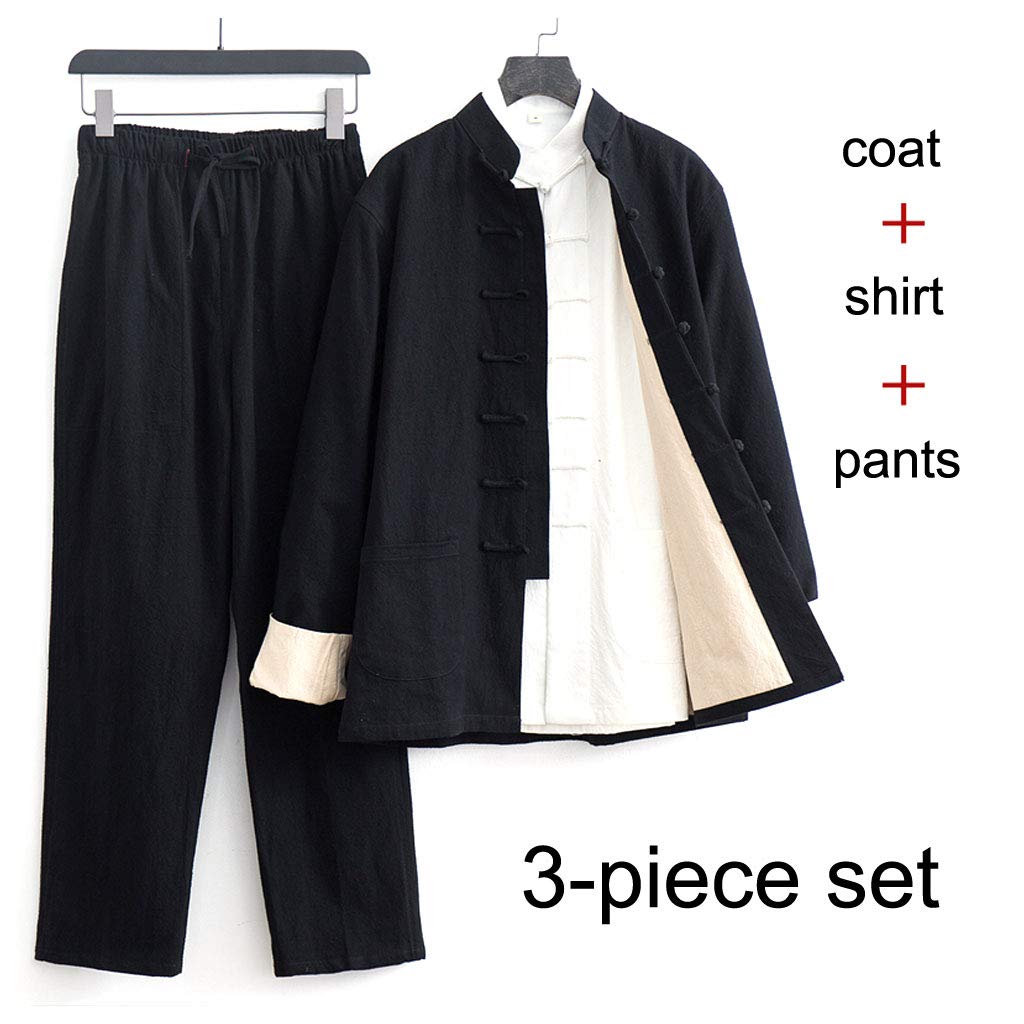 Lockere Tai-Chi-Uniform für Herren, Kung-Fu-Kleidung, langärmelige chinesische traditionelle Kleidung, großer Tranz-Anzug, Hanfu, einschließlich Hemden, Hosen, Jacken, Kampfsport, Schwarz, 5XL