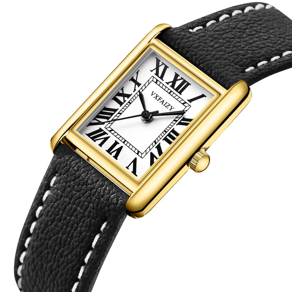 Montre Femme Rectangle Rétro Chiffres Romains Bracelet Cuir