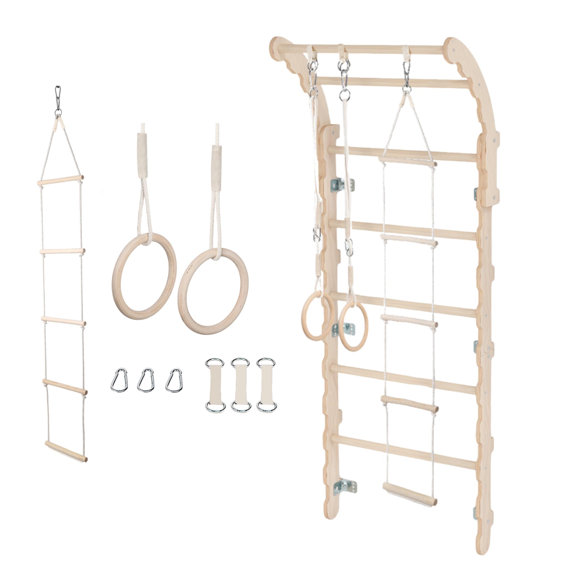 MAMOI® Klettergerüst Indoor, Sprossenwand für kinderzimmer, Turnringe Kinder für Klettern, Kletterwand und spielgeräte, Turngeräte mit Klimmzugstange für drinnen, Sportgeräte