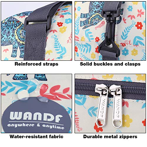 Wandf Foldable Travel Duffel Bag Carryon Luggage Sports Gym Weekend Tote Bag Water Resistant Nylon for Women (A-Elephant)