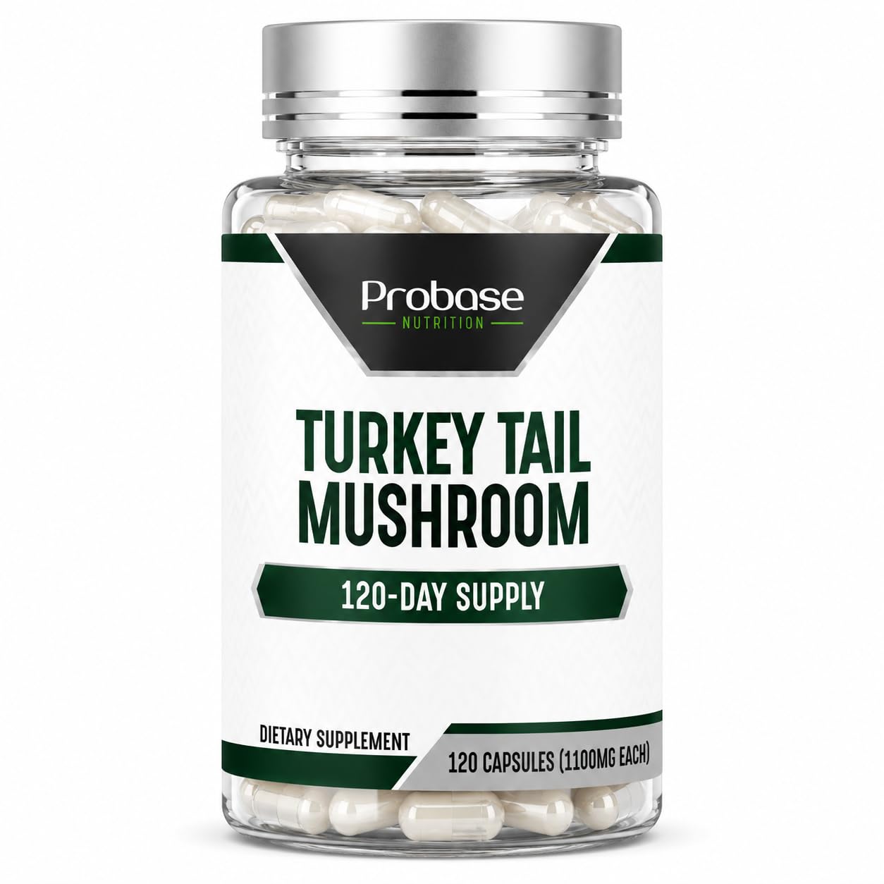 Probase Nutrition Turkey Tail Capsules - Digestive Health & Immune Response Support Supplement - Mushroom Supplement for Gastrointestinal & Gut Microbiome Support - 100mg per Capsule - 120 Capsules