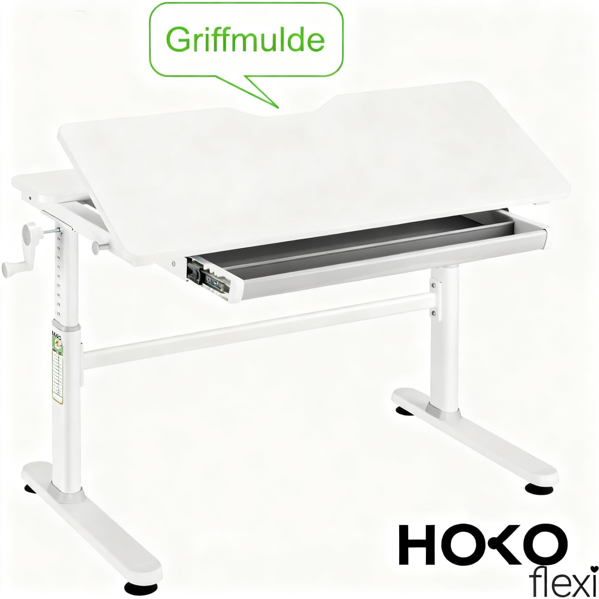 HOKO Kinderschreibtisch Höhenverstellbar 54-76cm Neigbare Schreibtischplatte mit Schubladen 100x60cm Arbeitsfläche – Für Kinder ab 6 Jahren (Weiß, JANA)