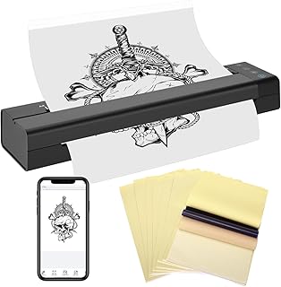 ATOMUS タトゥー転写ステンシルプリンター 113E コードレスサーマルタトゥーマシン充電式 USB Bluetooth サーマルプリンターコピー機 10 個の転写用紙付き スマートフォン & PC と互換性があります