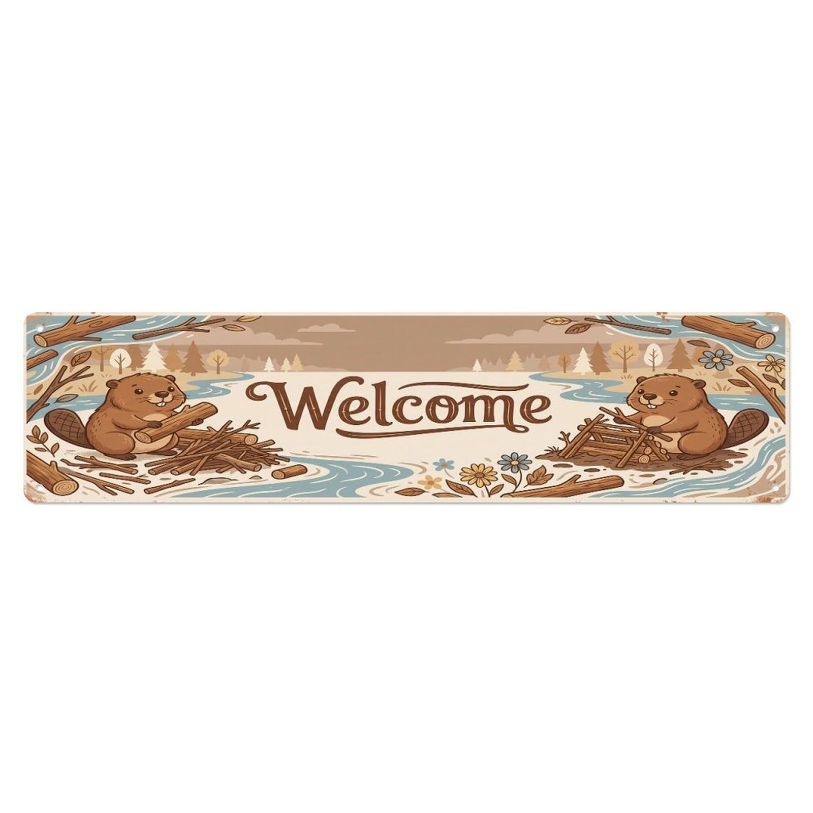 Olhnbad 4X16inch(10X40cm) Vintage Welcome Beaver Dam Metal Tin Sign