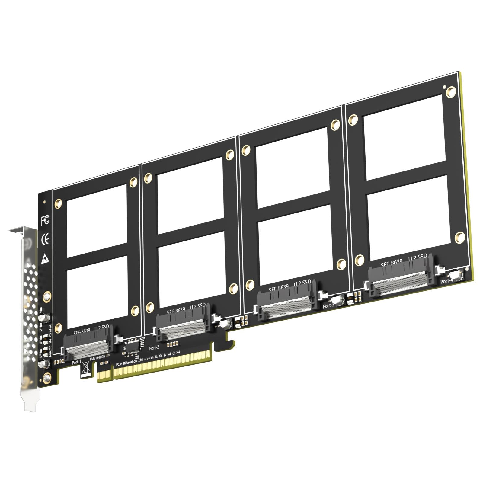 GLOTRENDS PU41 Quad U.2 SSD to PCIe 4.0 X16 Adapter, PCIe 4.0 X16 Interface, Compatible with 4 x U.2 SSD, Supports Windows 11/10/8/Linux/Mac OS (Not Support Windows 7/Mac Pro 5.1)