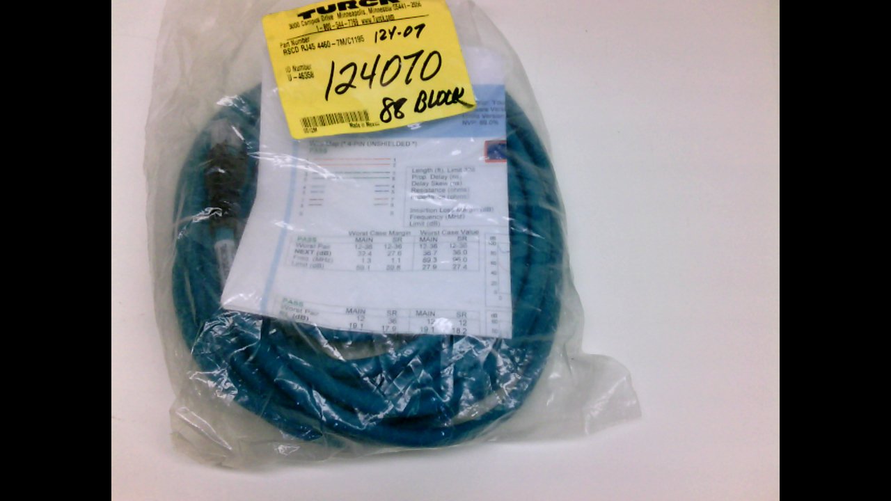 Turck Rscd Rj45 4460-7M/C1195, Ethernet Cable Assembly, U-46358 Rscd Rj45 4460-7M/C1195