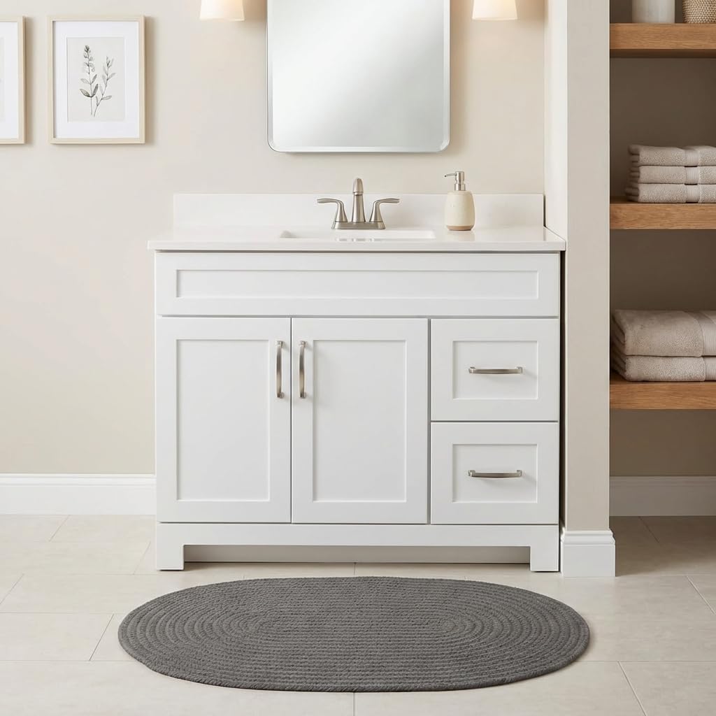 Super Area Rugs Gray Braided Rug Mudroom Entryway Carpet - Woven Washable Floor Covering for Kitchen Sink Solid Grey Mat - Oval 2' X 3'