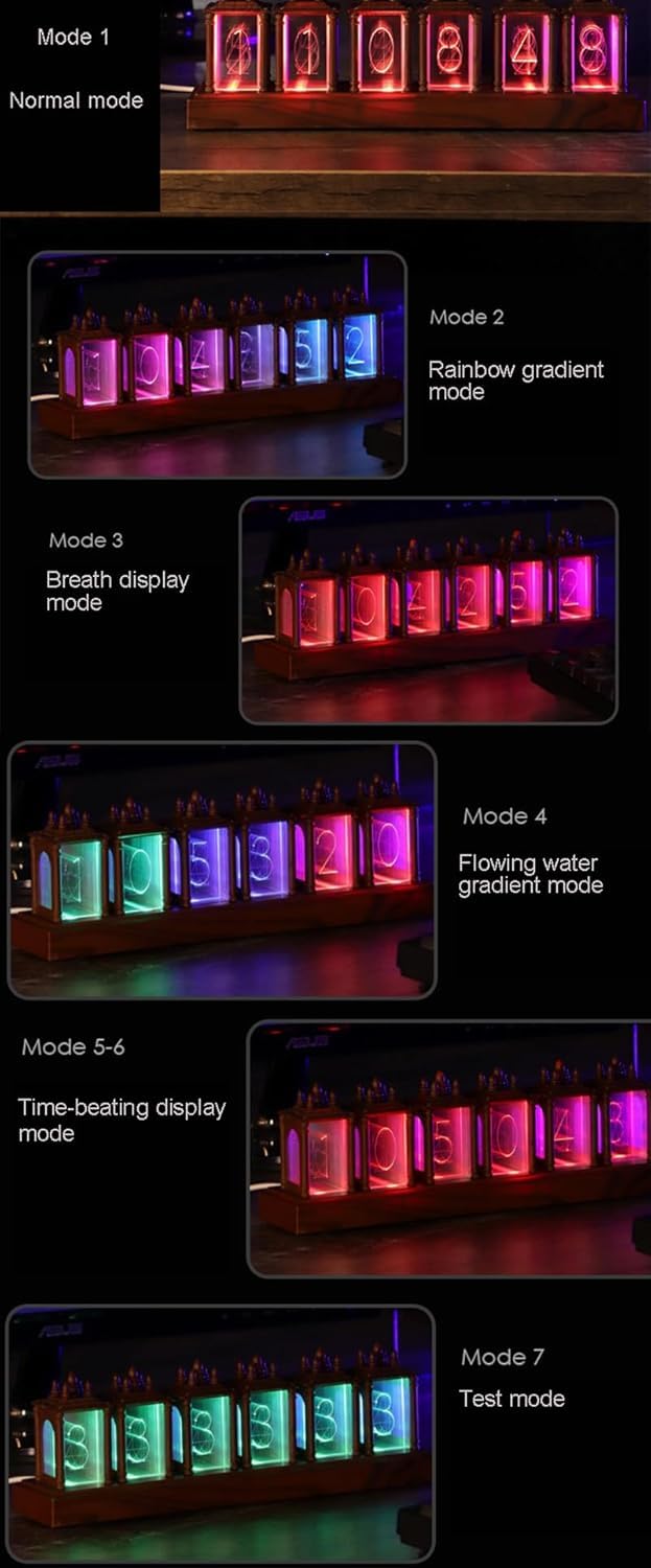 Nixie Nussholz Digitale Röhrenuhr, 12/24 Stunden Alarm und Anzeige, Einstellbare Helligkeit und RGB Farbnachtlicht, Schreibtischmontage für Freund Weihnachten Geburtstag