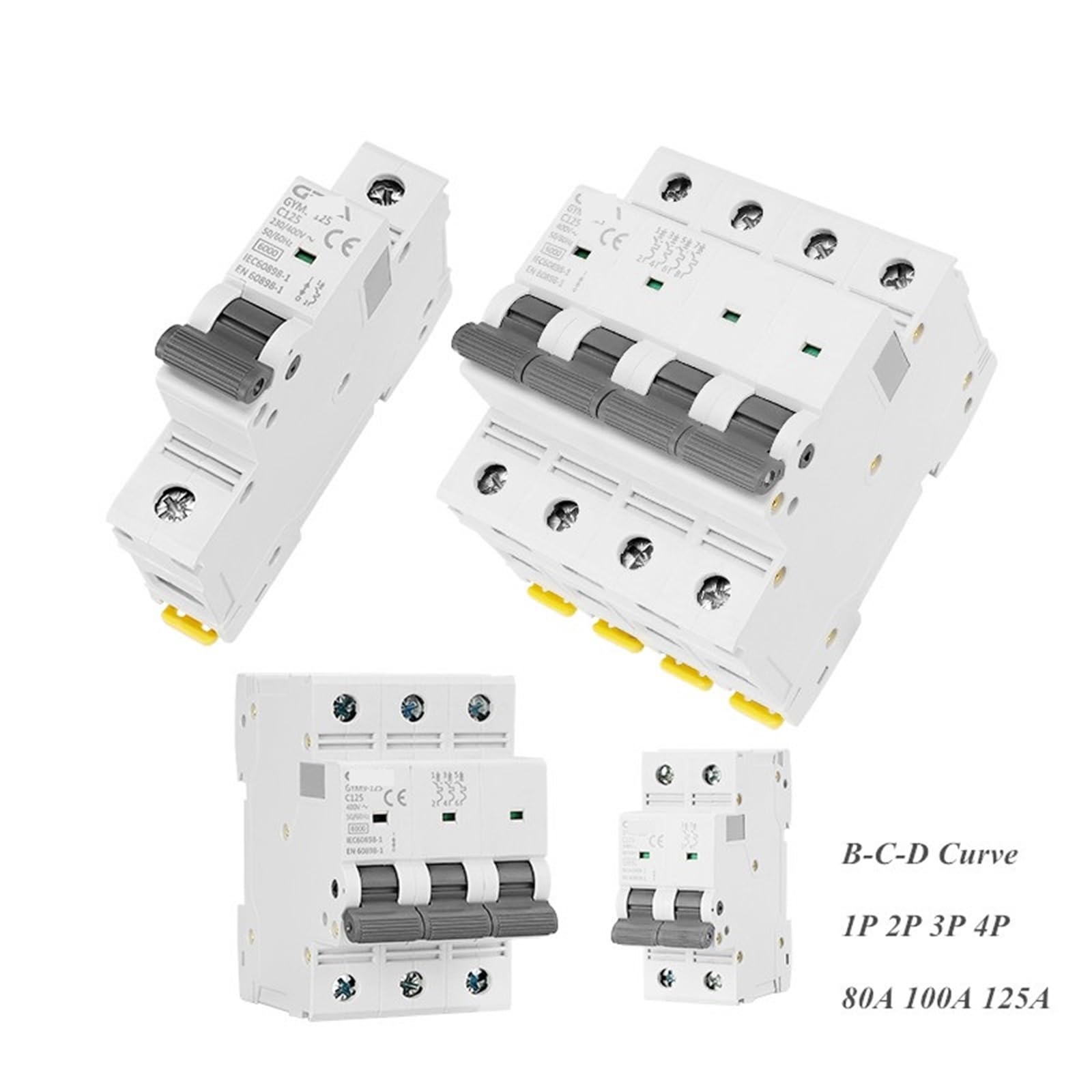 Automatyczny wyłącznik dwufazowy 80A 100A 125A 2P szerokość 35,6 mm 400 V 6 KA, 1 szt. (125A)