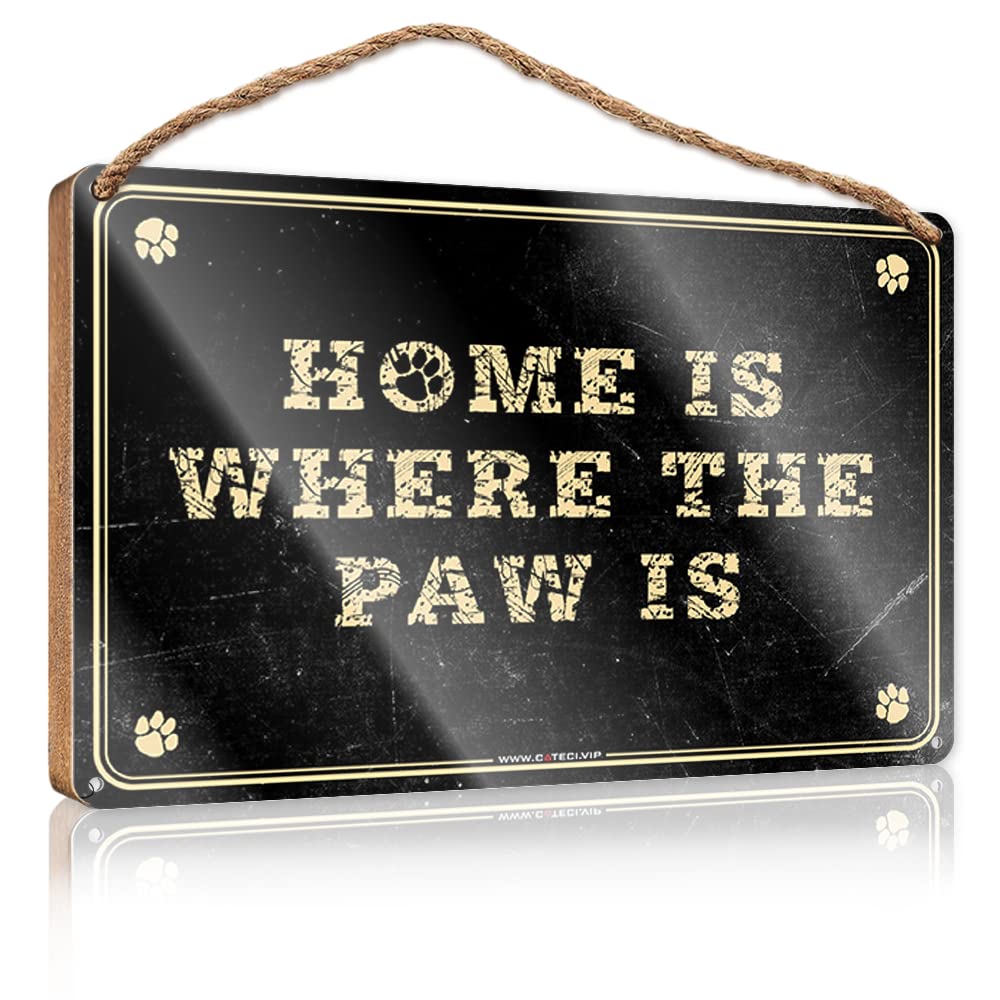 FRINTOXA Wooden Home Sign Home Is Where The Paw Is Wooden Sign(15X28CM)