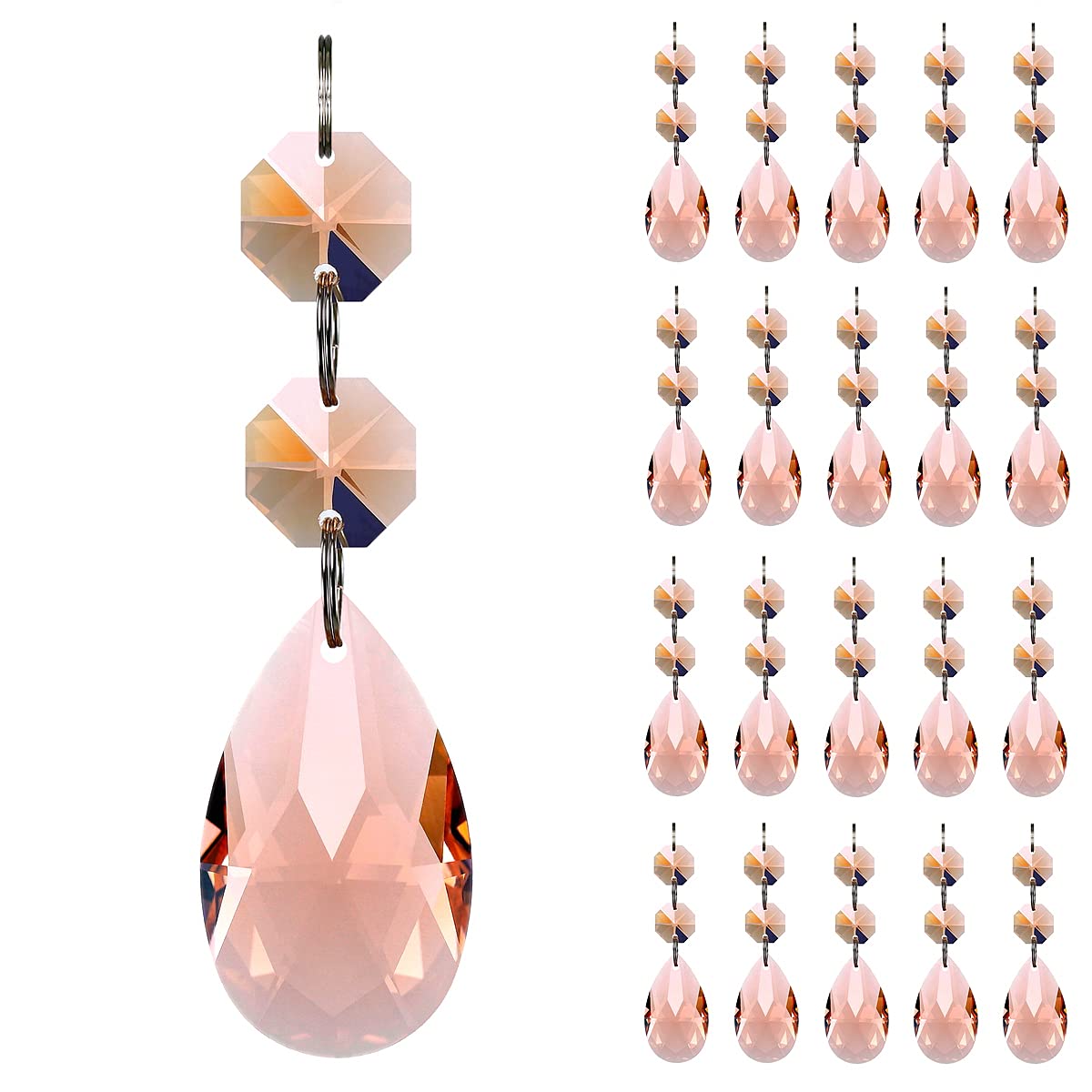GOLDENHAITAI 20pcs Chandelier Crystals Teardrop Prisms Pendant, Parts Beads for Crystal Chandelier Decoration 38mm (Rose)