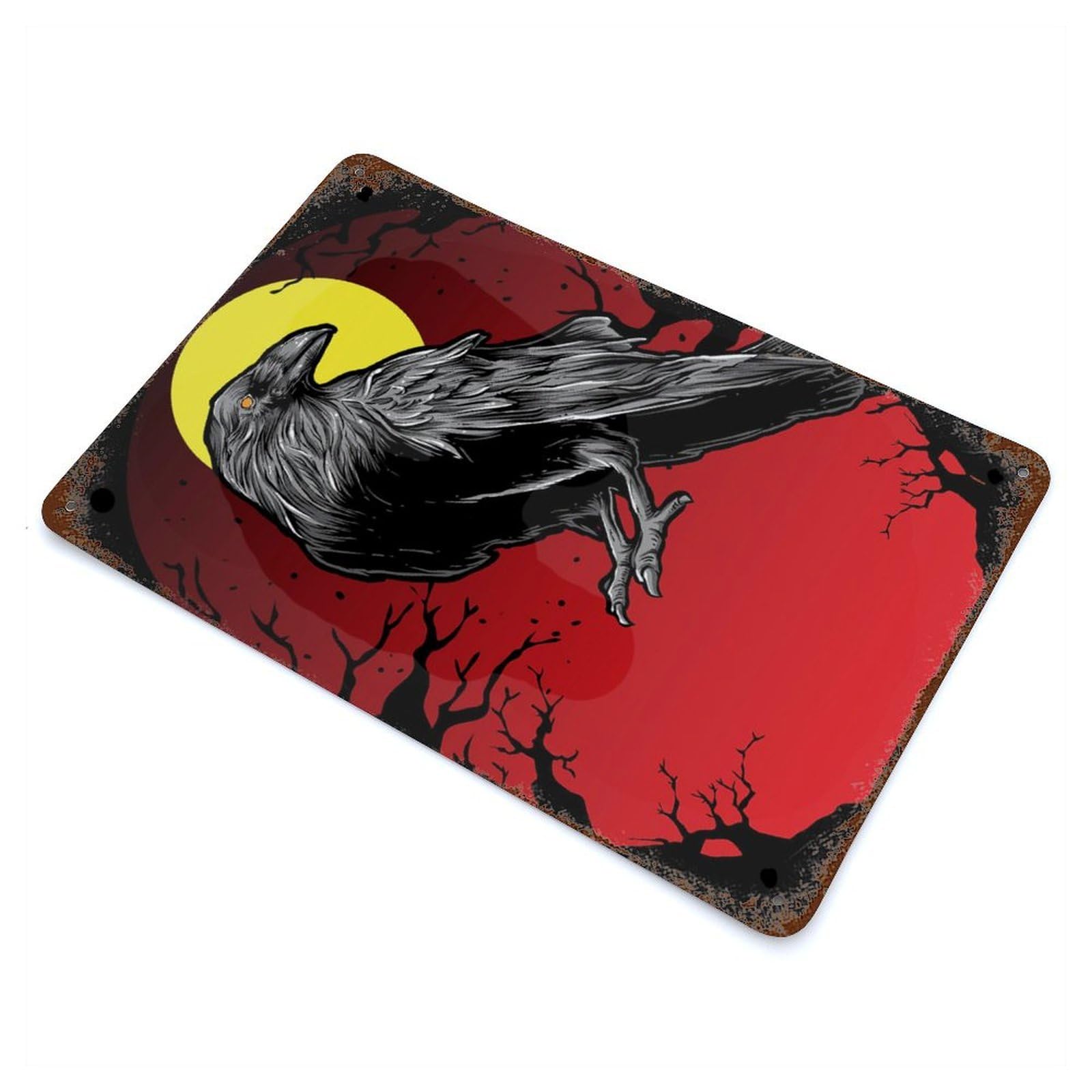 Garage Style Black Crows Moonlight Weathered Tin Sign 11.8"x7.9", Classic Wall Plaque for Bar And Workshop