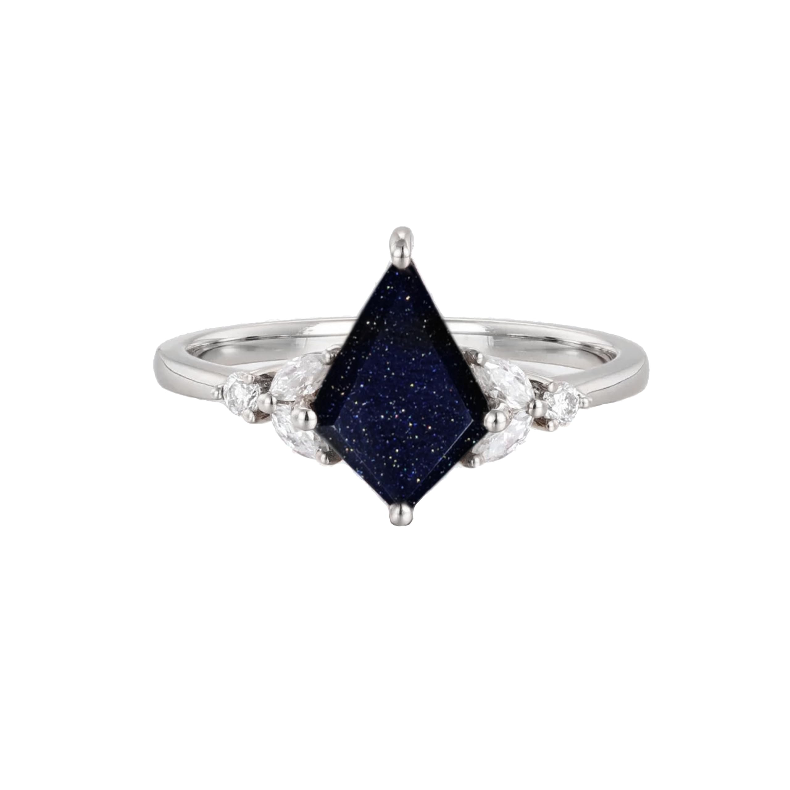 HRGSandstone Women Ring, Blue Galaxy Sandstone Kite Shape Ring Promise Ring Wedding Ring Gift For Her.