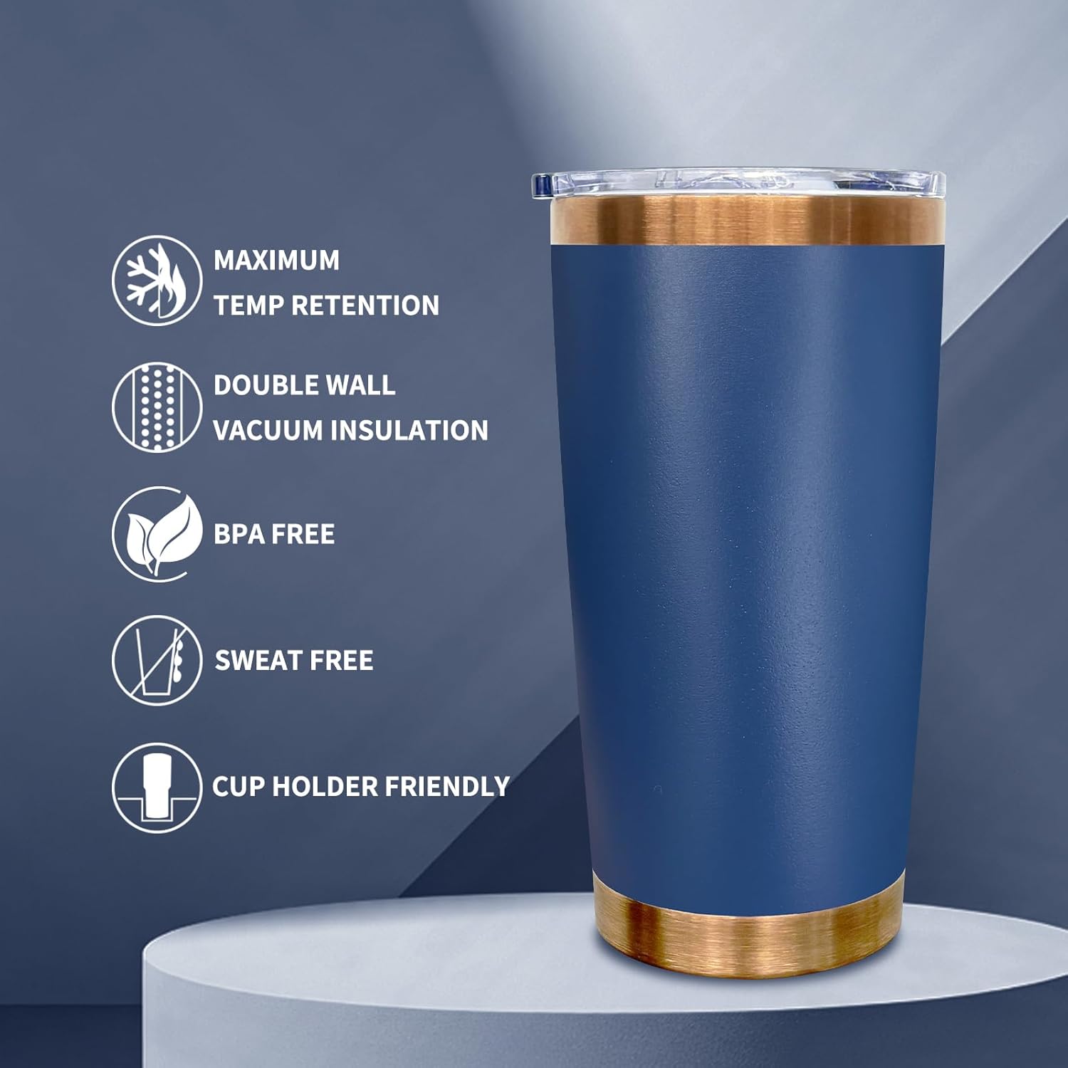 20 oz Tumbler Stainless Steel Tumbler with Lid and Straw, Double Wall Vacuum Insulated Travel Coffee Mug for Laser Engrave, Powder Coated Cup for Hot and Cold Drinks (Navy,1 pack) - Image 3